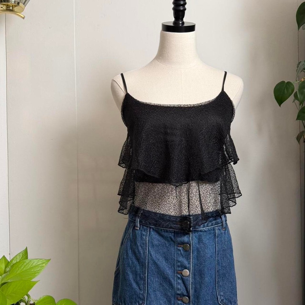 Charlotte Russe Black Sheer Ruffle Mesh Cami Top Y2K Whimsygoth XS